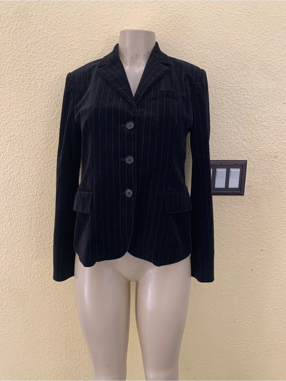 J. Crew Size 8 Black Pinstriped Velvet Single Breasted Three Button Blazer